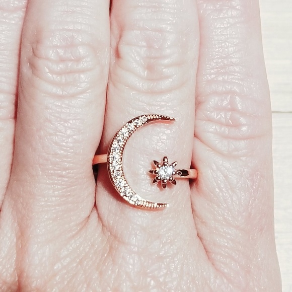 ROSE GOLD Moon Star Ring Celestial Ring adjustable - Picture 3 of 4